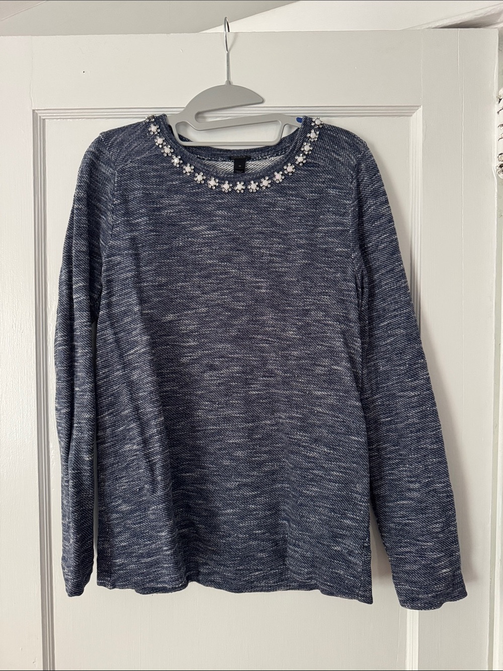 J Crew Embellished Crewneck Sweater - Blue